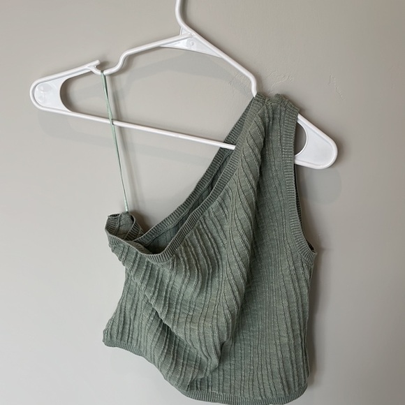Free People Beach Green One Shoulder Cotton and Linen Sweater Tank Size Small - Picture 6 of 6